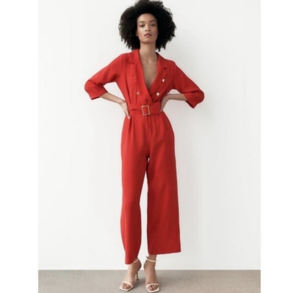 Zara Red Belted Jumpsuit. XS